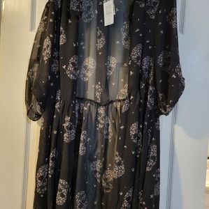 NWT Torrid Floral Skull Open Front Black Roll Tab Cardigan